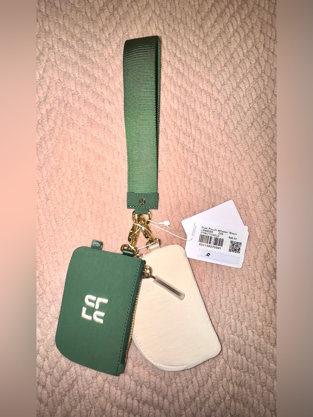 Lululemon Dual Pouch Wristlet Stack NWT | Ivory/Light Ivory, Ivy Green & Gold